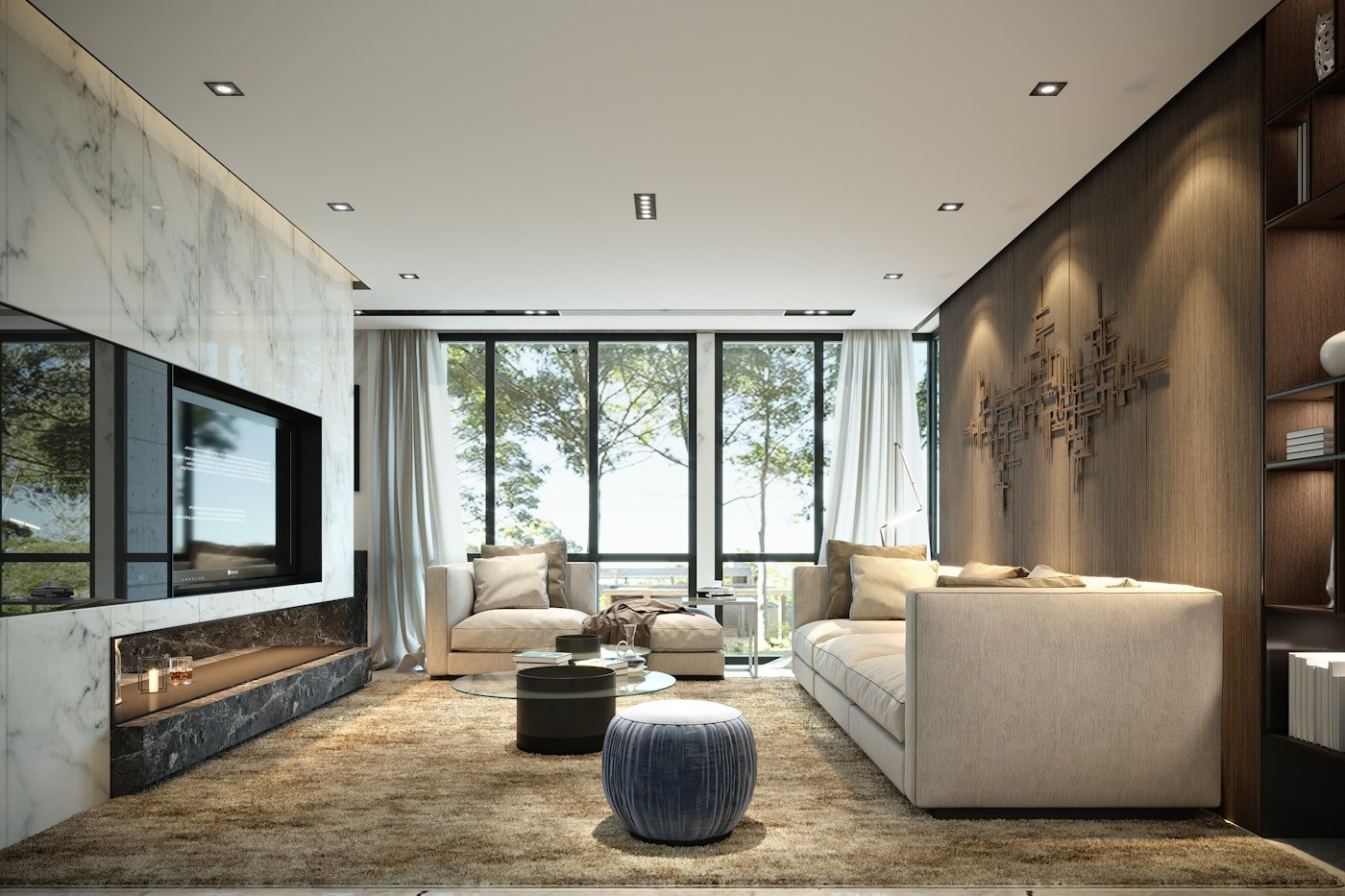 Home Cozy modern living room with green sofa and home decor